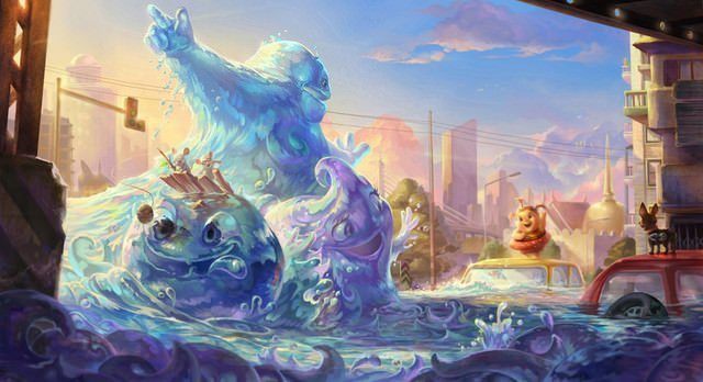 640x348 Cartoon Tsunami Sea Wave Creature Funny Photoshop Painting Art - Tsunami Painting