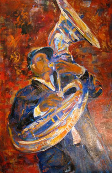 357x550 Tuba Player (2009) Acrylic On Canvas My Art Work - Tuba Painting