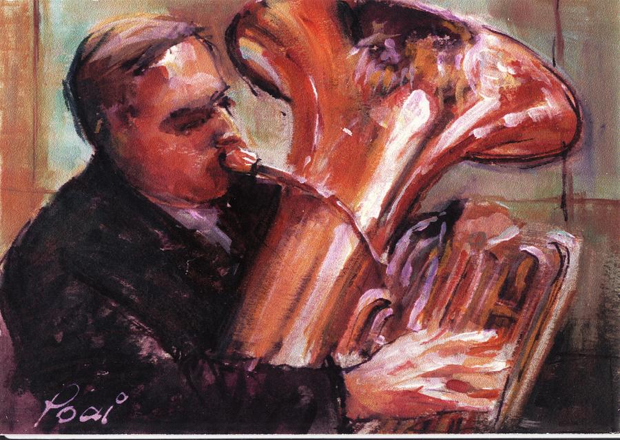 900x639 Tuba Player Painting By Podi Lawrence - Tuba Painting