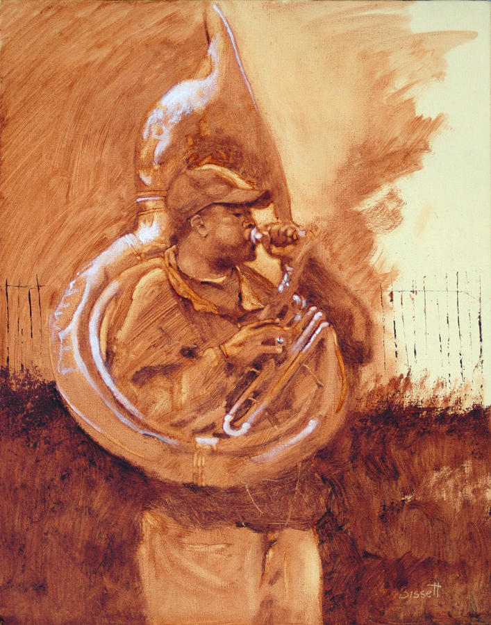 707x900 Tuba Player Painting By Robert Bissett - Tuba Painting