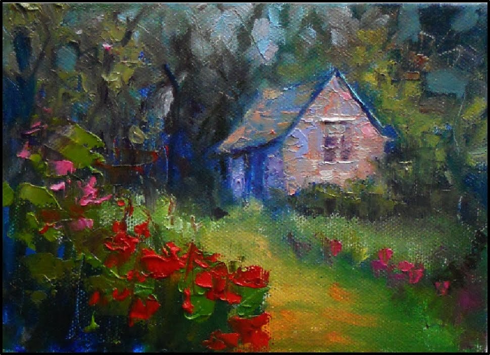 970x704 Paint Dance Cottage Garden, 5x7, Oil On Wrapped Canvas - Tucks Painting