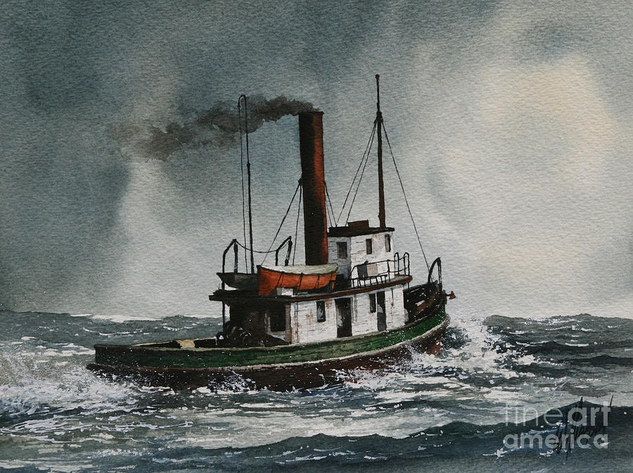 900x672 Steam Tugboat Katadin Painting By James Williamson - Tugboat Painting