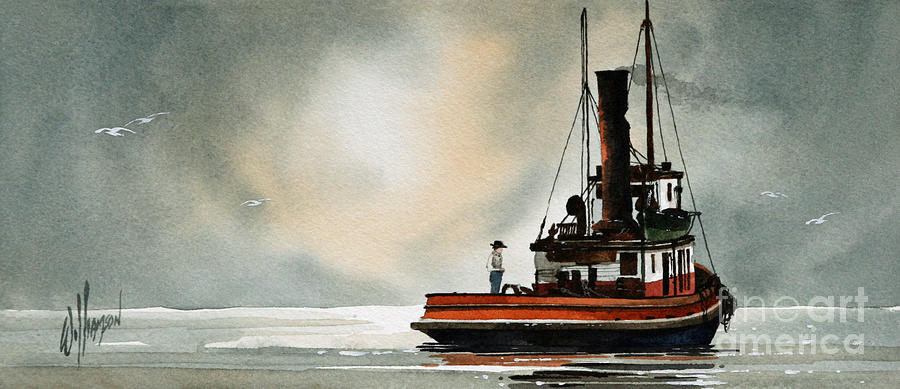 900x389 Tugboat Dawn Painting By James Williamson - Tugboat Painting