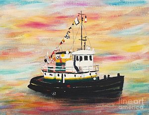 300x232 Tugboat Painting By Suzanne Marie Leclair - Tugboat Painting