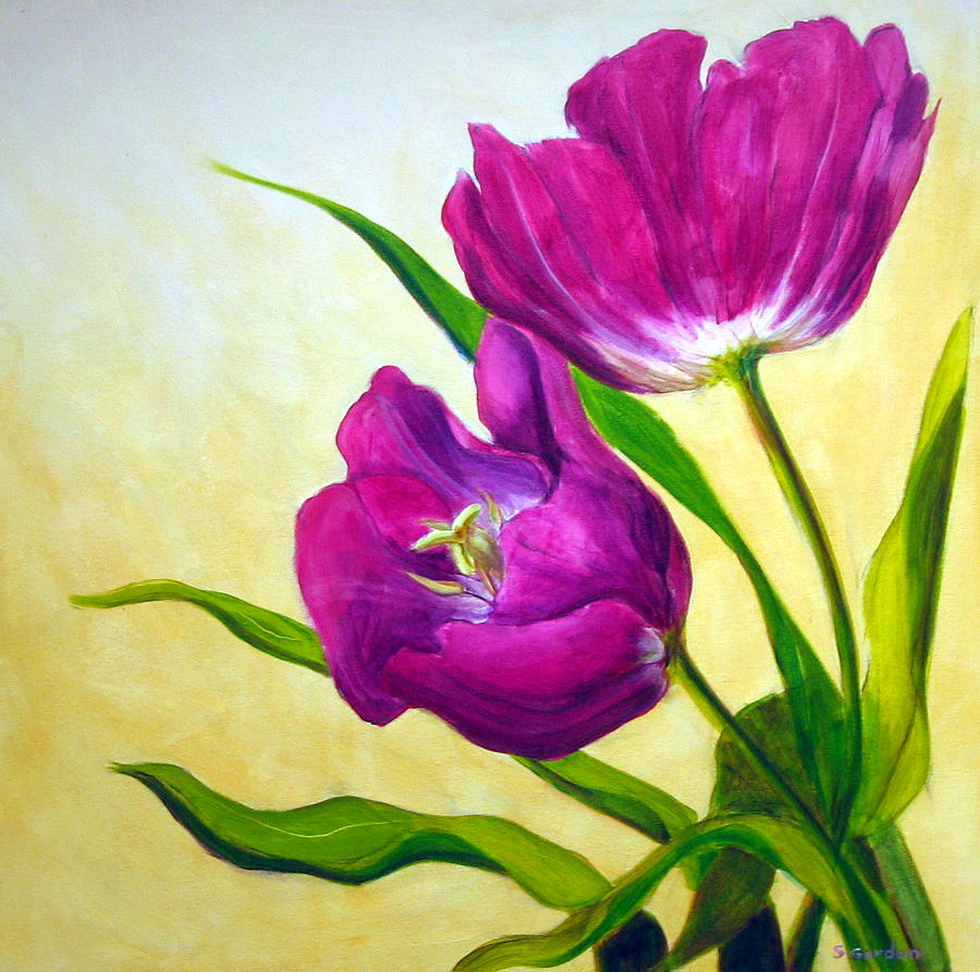 900x893 Purple Tulips Painting By Scott Gordon - Tulip Flower Painting