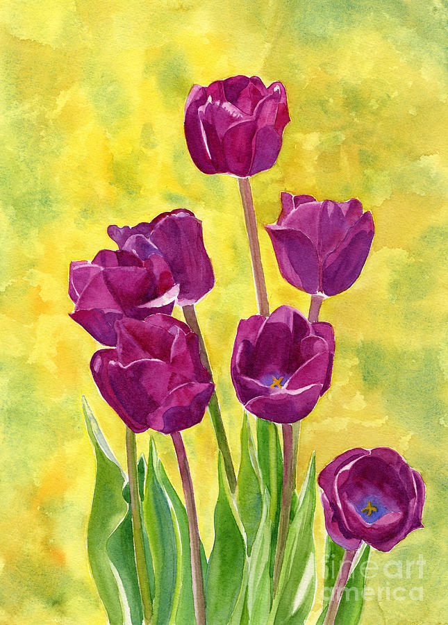 645x900 Purple Tulips With Textured Background Painting By Sharon Freeman - Tulip Flower Painting