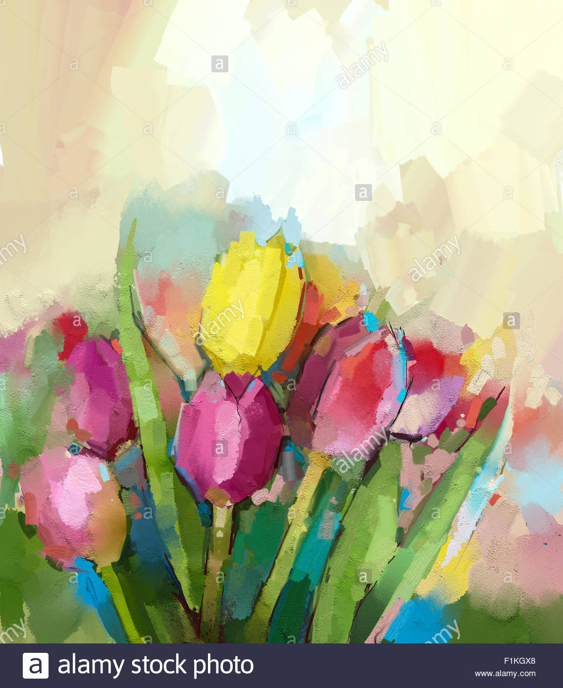 1137x1390 Tulips Flowers Oil Painting. Oil Paint Yellow And Red Tulip Flower - Tulip Flower Painting