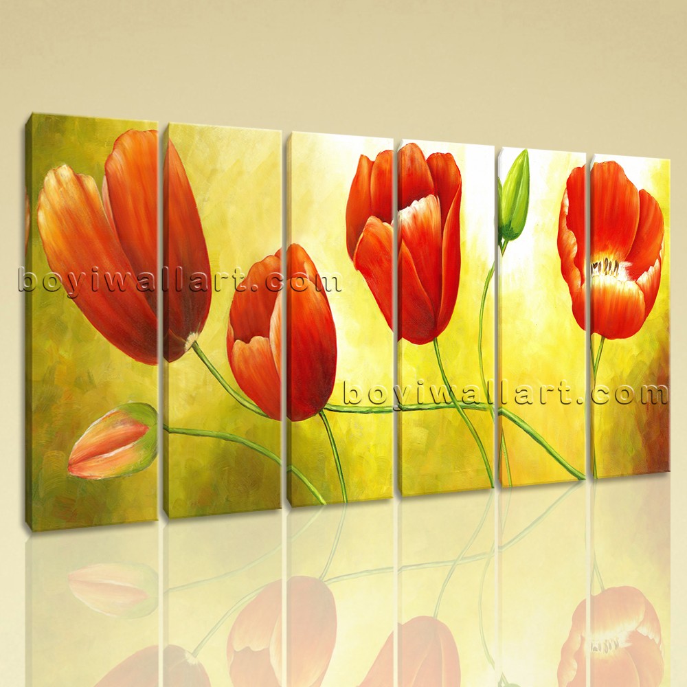 1000x1000 Large Red Tulip Flower Painting Wall Art Classic Oil Living Room Print - Tulip Flower Painting