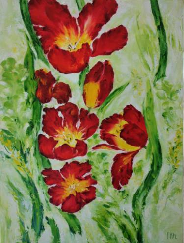 375x496 Saatchi Art Blossom Series. Red Tulips, Oil Painting On Canvas - Tulip Oil Painting