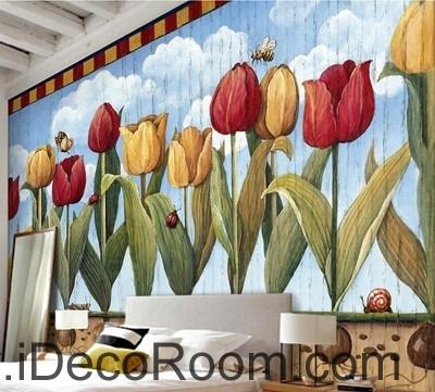 400x361 European Style Retro Pastoral Blue Sky White Clouds Tulip Oil - Tulip Oil Painting
