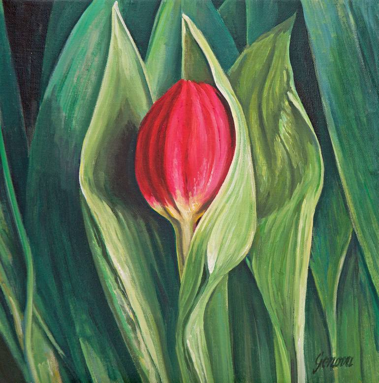 770x778 Saatchi Art Red Tulip Painting By Joseph Genova - Tulip Painting