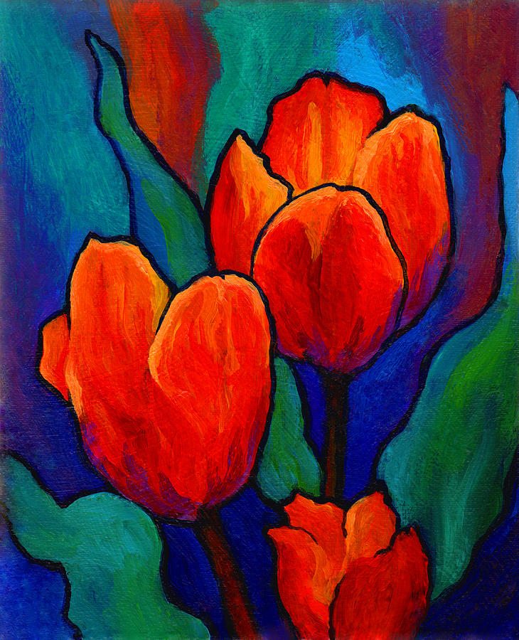 730x900 Tulip Trio Painting By Marion Rose - Tulip Painting Acrylic