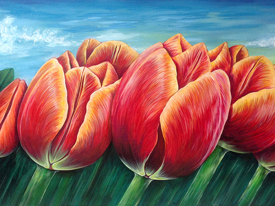 400x300 Tulips Painting (Acrylic On Canvas) 4ft X 6ft By Ralph Cifra - Tulip Painting Acrylic