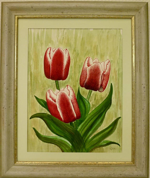 570x678 Tulips Painting Acrylic On Malplatte Art Kurt Sauer. - Tulip Painting Acrylic