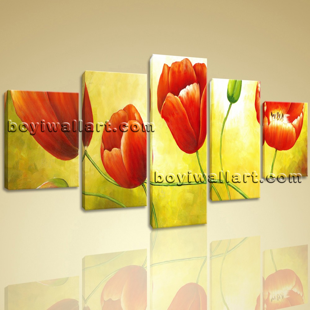 1000x1000 Large Red Tulip Flower Painting Canvas Art Classic Oil Dining Room - Tulip Painting On Canvas