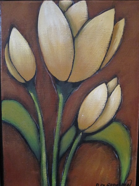450x600 Original Framed Modern Oil Painting On Canvas Signed P. St - Tulip Painting On Canvas