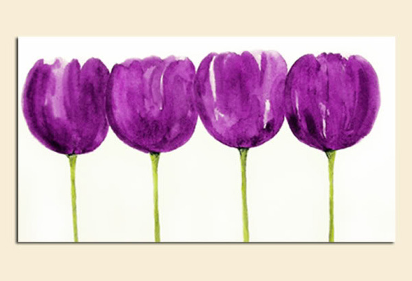 599x408 Purple Lilac Tulips Line Floral Flower Painting Canvas Art Wall - Tulip Painting On Canvas