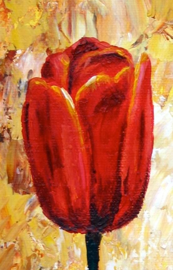 552x864 Red Tulips Painting Realistic Acrylic 8x10 Canvas Home Decor - Tulip Painting On Canvas