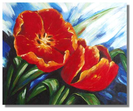 535x448 Two Red Tulips Flowers Painting On Canvas - Tulip Painting On Canvas