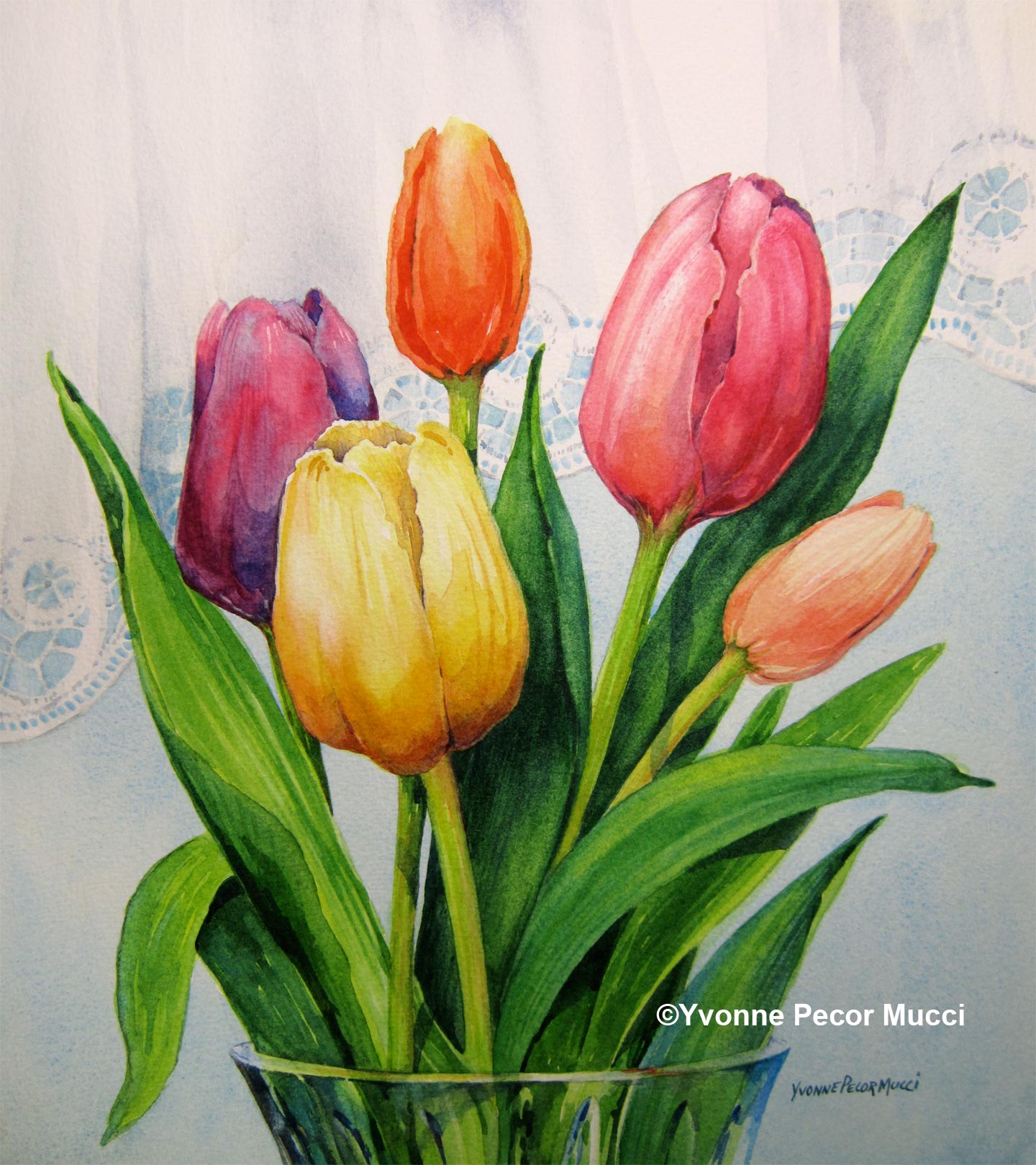 1440x1619 Spring Tulips Watercolor Yvonne Pecor Mucci - Tulip Watercolor Painting