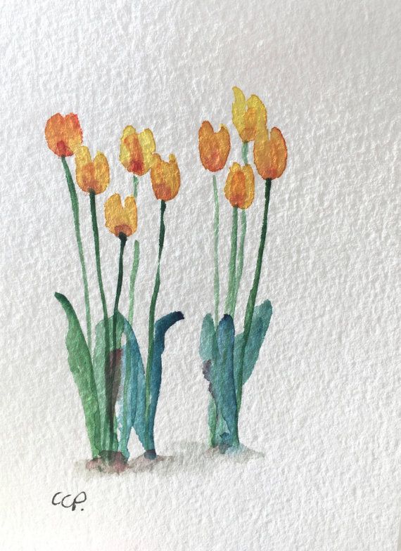 570x784 Yellow Tulips Watercolor Card Hand Painted Watercolor Card - Tulip Watercolor Painting