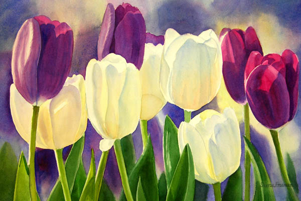 600x402 Floral Watercolor Paintings, Prints, Reproductions, Note Cards - Tulip Watercolor Painting