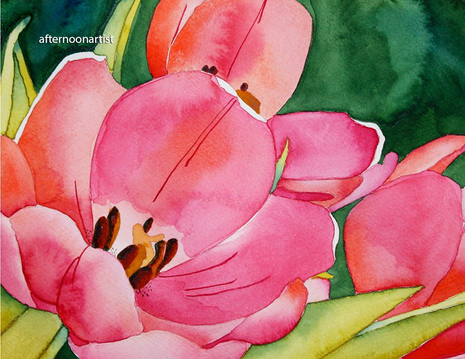 932x720 Tulips Watercolor Painting - Tulip Watercolor Painting