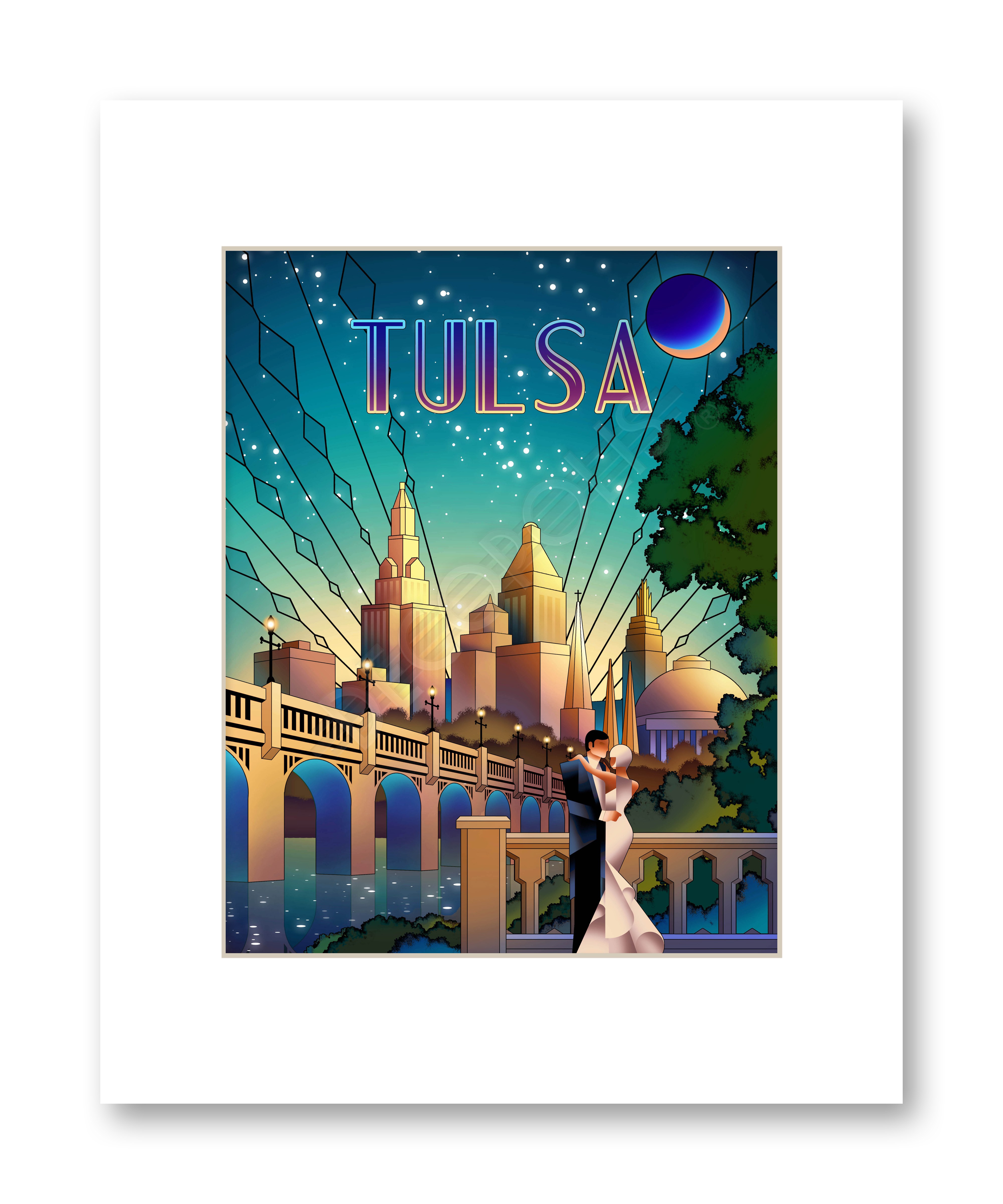 4000x4800 Tulsa 1920s Skyline Matted Print Decopolis - Tulsa Skyline Painting