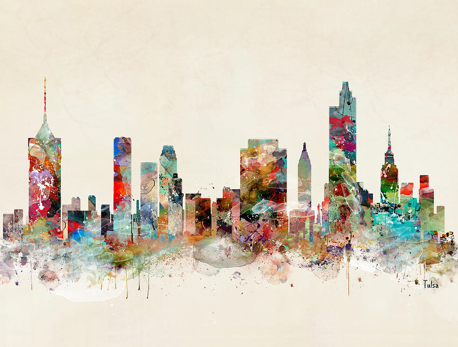 900x682 Tulsa City Skyline Painting By Bleu Bri - Tulsa Skyline Painting