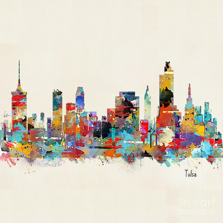 900x900 Tulsa Oklahoma Skyline Painting By Bleu Bri - Tulsa Skyline Painting