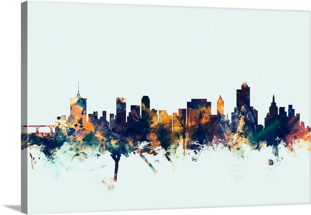 1000x690 Tulsa Oklahoma Skyline On Light Blue Wall Art, Canvas Prints - Tulsa Skyline Painting