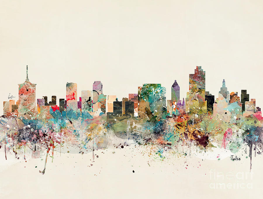 900x682 Tulsa Skyline Painting By Bleu Bri - Tulsa Skyline Painting
