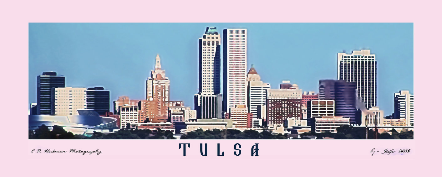 1413x565 Tulsa Skyline By Jinifur - Tulsa Skyline Painting