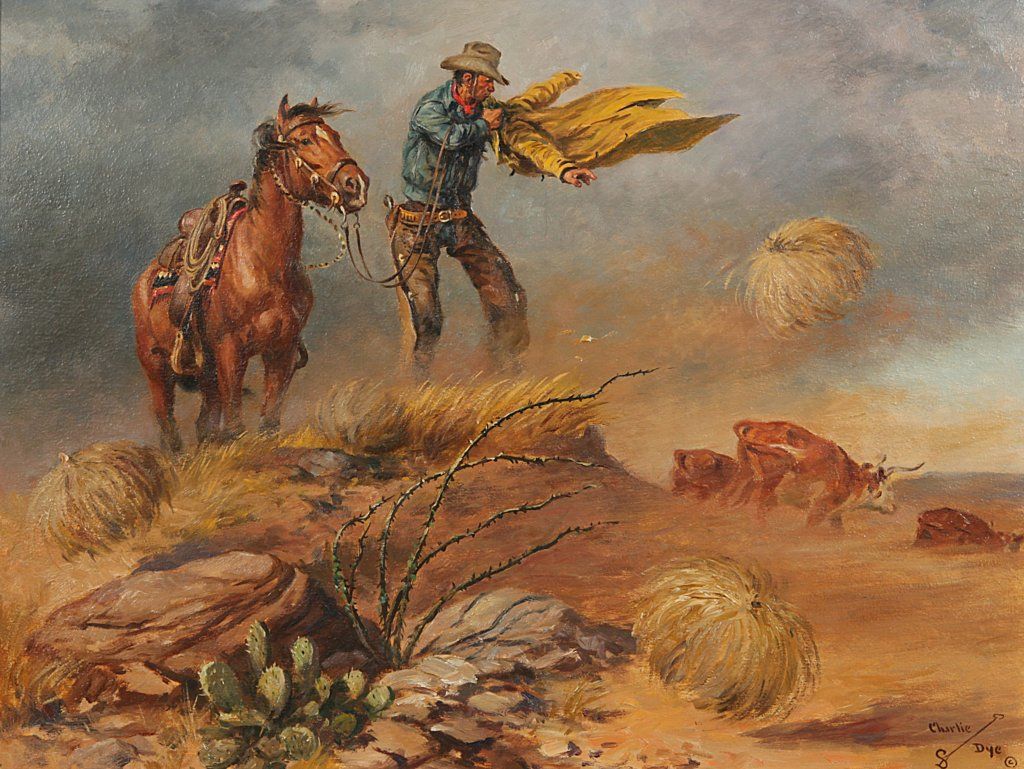 1024x769 Tumbleweed, By Charlie Dye. Cowboys Art Auction - Tumbleweed Painting