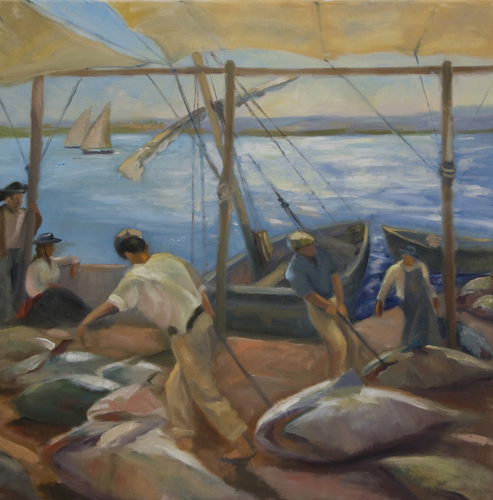 493x500 Painting The Tuna Catch, After Sorolla (Original Art By Julie - Tuna Fishing Painting