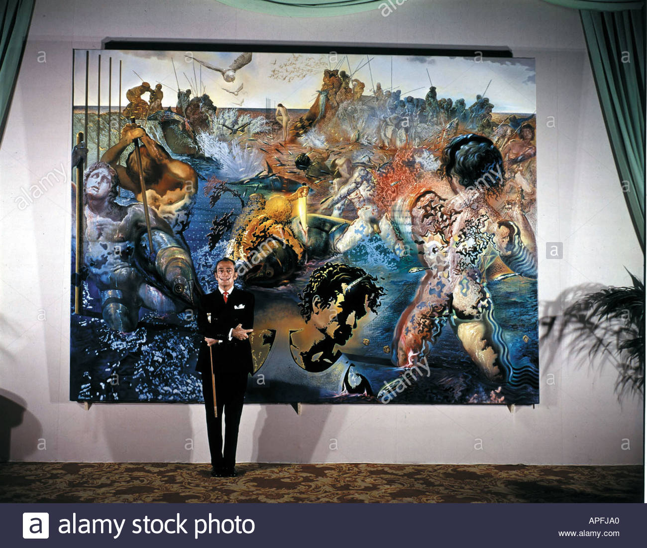 1300x1100 Salvador Dali Standing By His Paiting Tuna Fishing Stock Photo - Tuna Fishing Painting