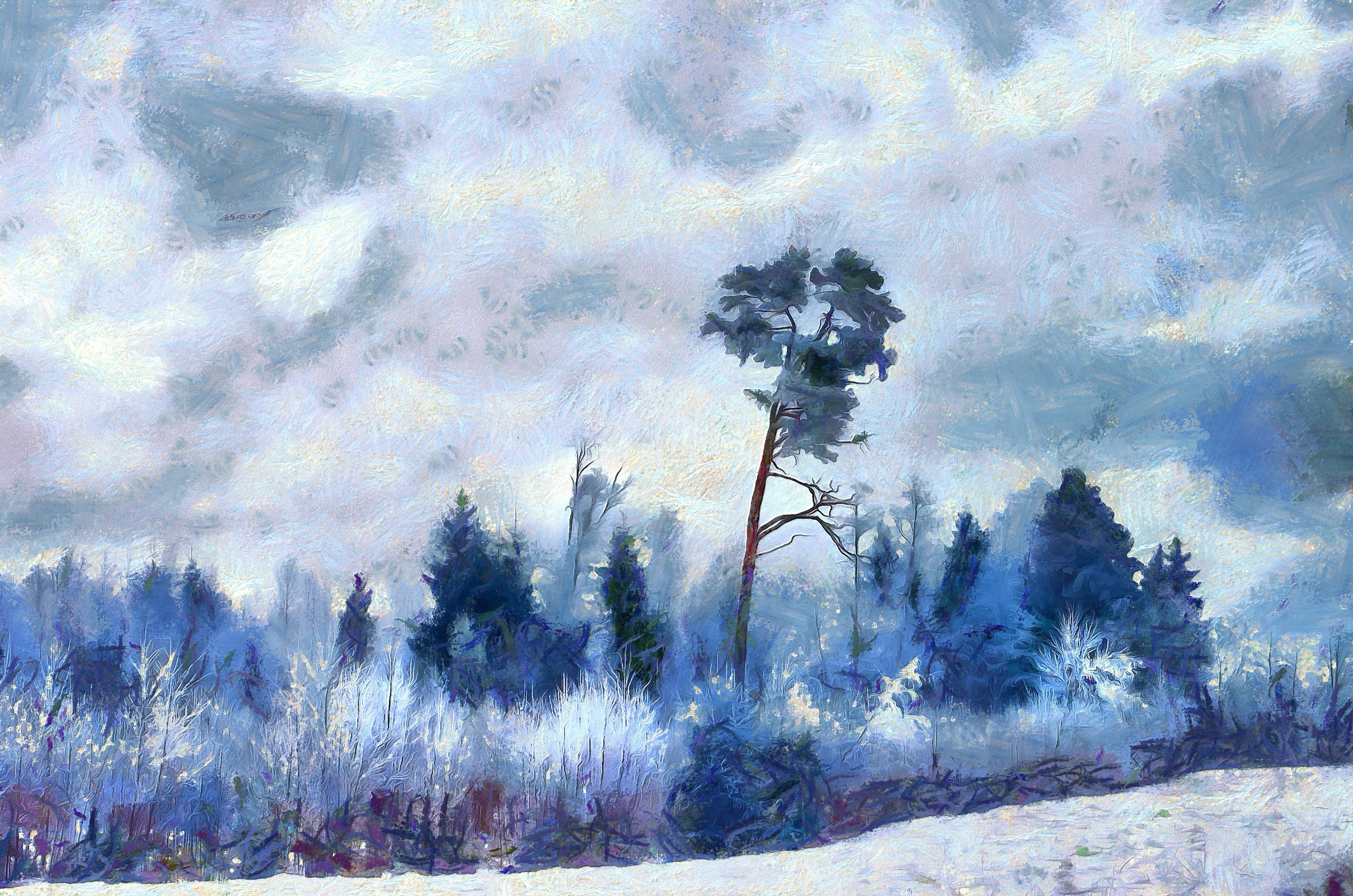 3200x2120 Wallpaper Trees, Painting, Photoshop, Sky, Snow, Winter, Frost - Tundra Painting