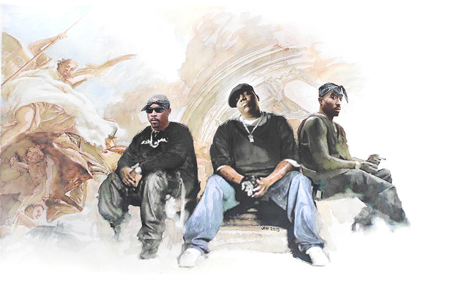 900x588 Nate, Biggie, 2pac Wonder If Heaven Got A Ghetto Painting By - Tupac And Biggie Painting