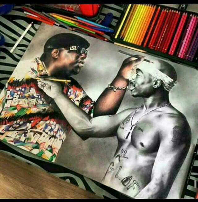 640x656 Notorious Big Amp Tupac Ol Skool Hip Hop Presents - Tupac And Biggie Painting
