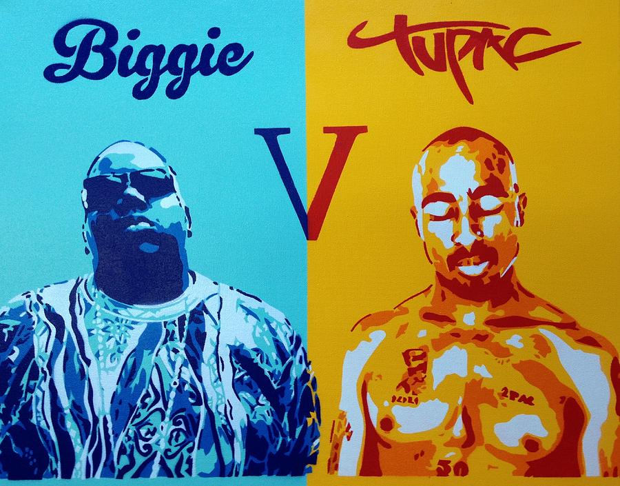 900x705 Biggie V Tupac Painting By Leon Keay - Tupac And Biggie Painting