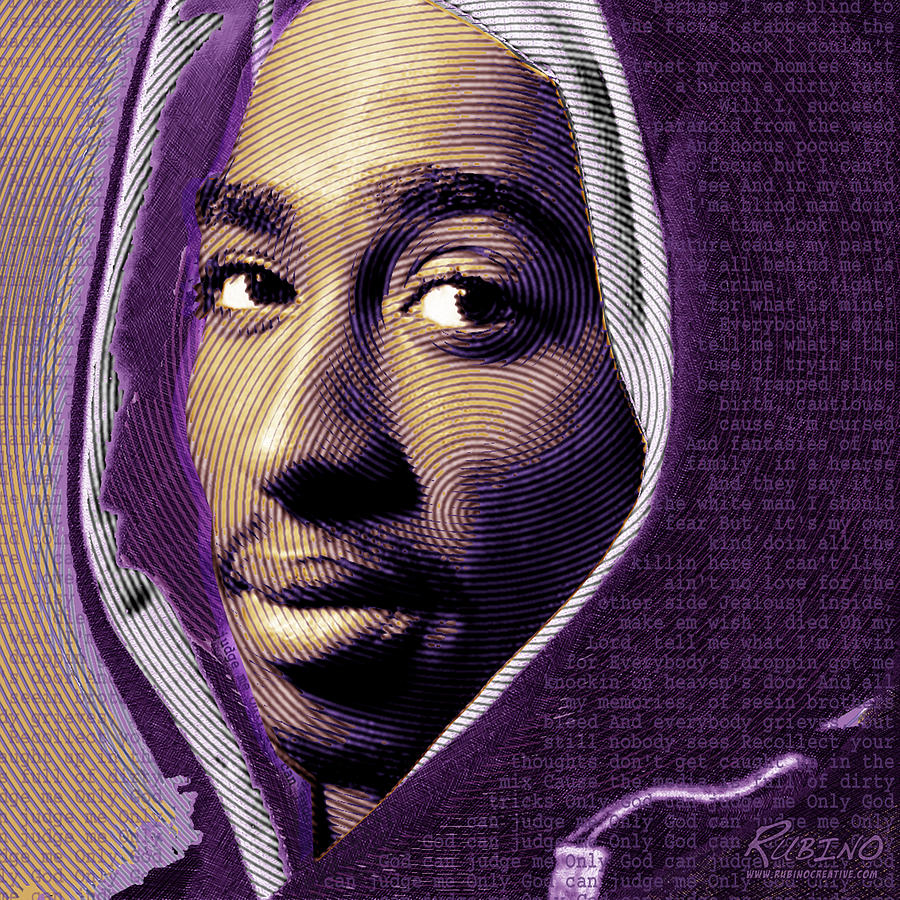 900x900 Tupac Shakur And Lyrics Painting By Tony Rubino - Tupac Shakur Painting