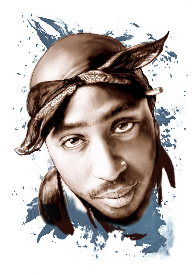 627x900 Tupac Shakur Colour Drawing Art Poster Painting By Kim Wang - Tupac Shakur Painting