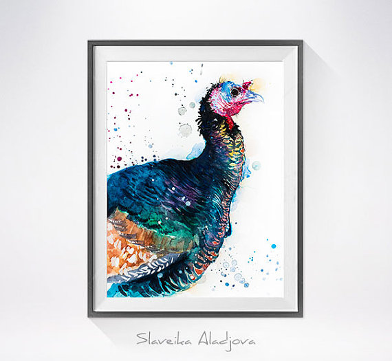 570x525 Turkey Bird Watercolor Painting Print - Turkey Bird Painting