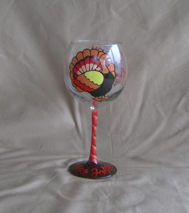 375x422 Thanksgiving Turkey Hand Painted Wine Glass - Turkey Hand Painting