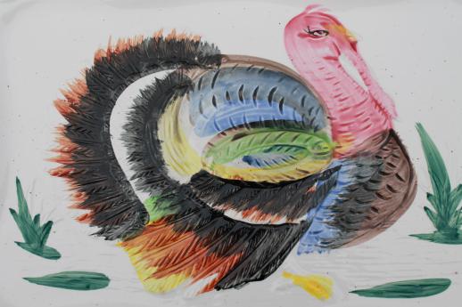 518x345 Vintage Japan Hand Painted Ceramic Thanksgiving Turkey Platter W - Turkey Hand Painting