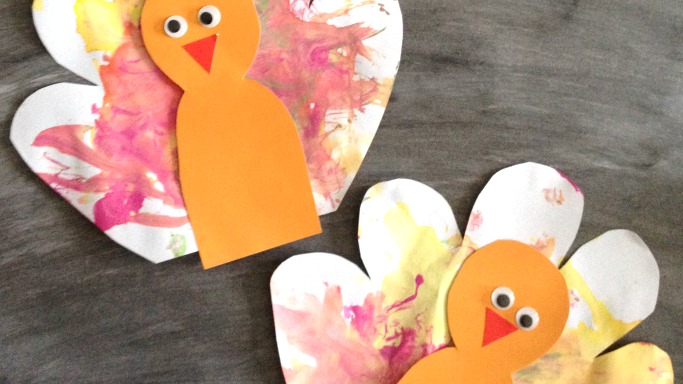 683x384 Feather Painted Turkey Craft For Kids - Turkey Painting For Kids