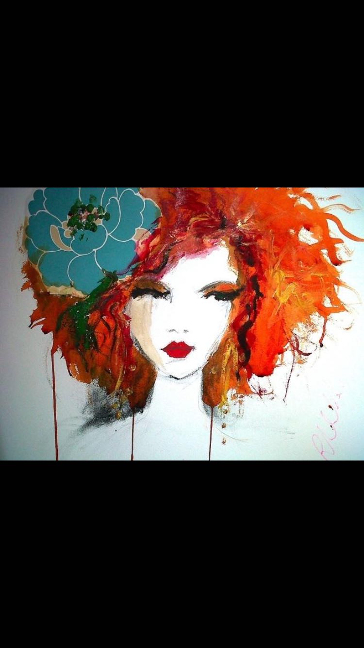 750x1334 Turquoise Flower In Blue Hair Ros Webb Art - Turquoise Flower Painting