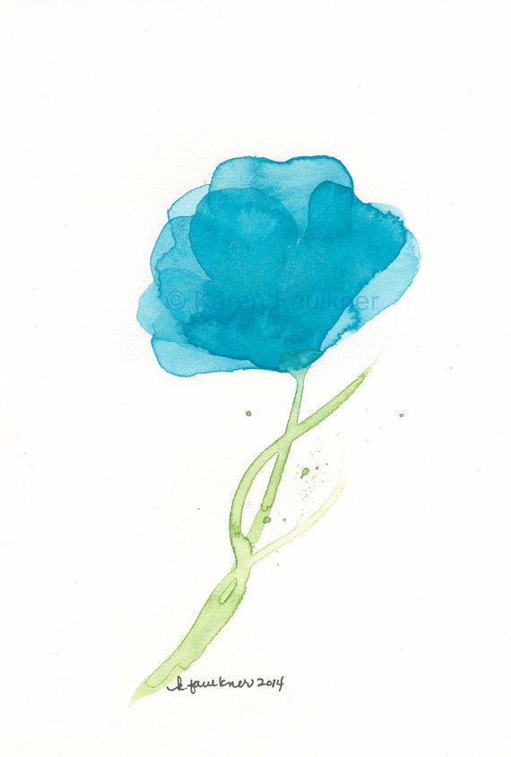 570x843 Watercolor Painting Watercolor Flower, Turquoise Flower Swept - Turquoise Flower Painting