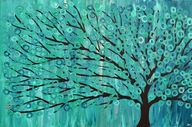 650x431 Turquoise Abstract Whimsical Tree Painting - Turquoise Painting