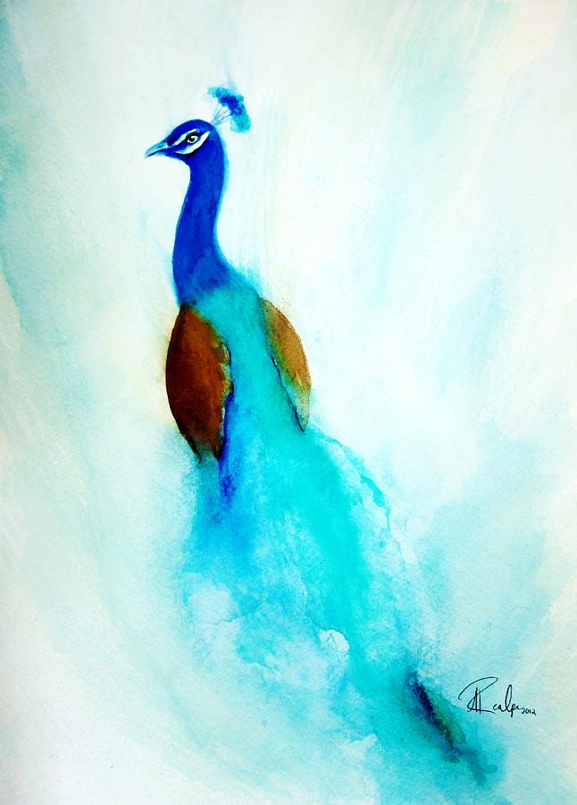 646x900 Turquoise Peacock Painting By Andrea Realpe - Turquoise Painting